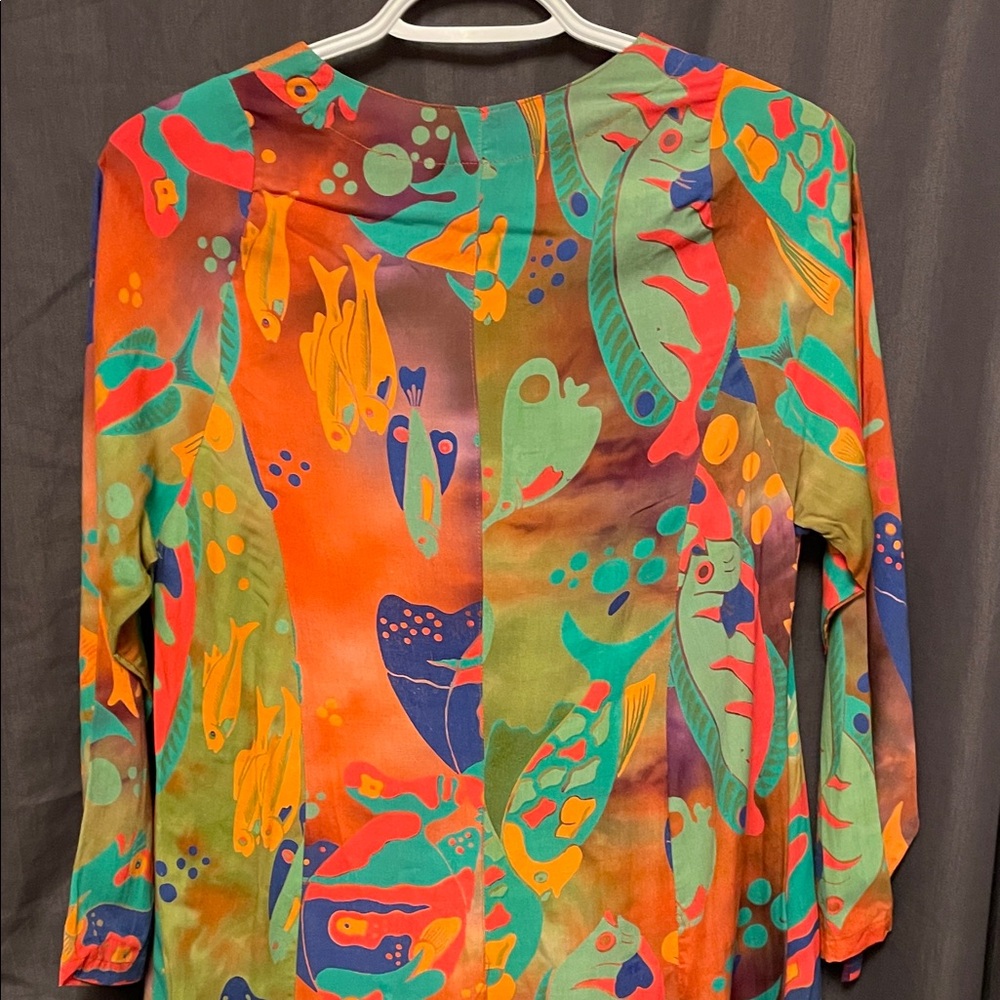 Nwot’s Women’s Fish Pattern Multicolour Midi Dress Size Large - Picture 3 of 6